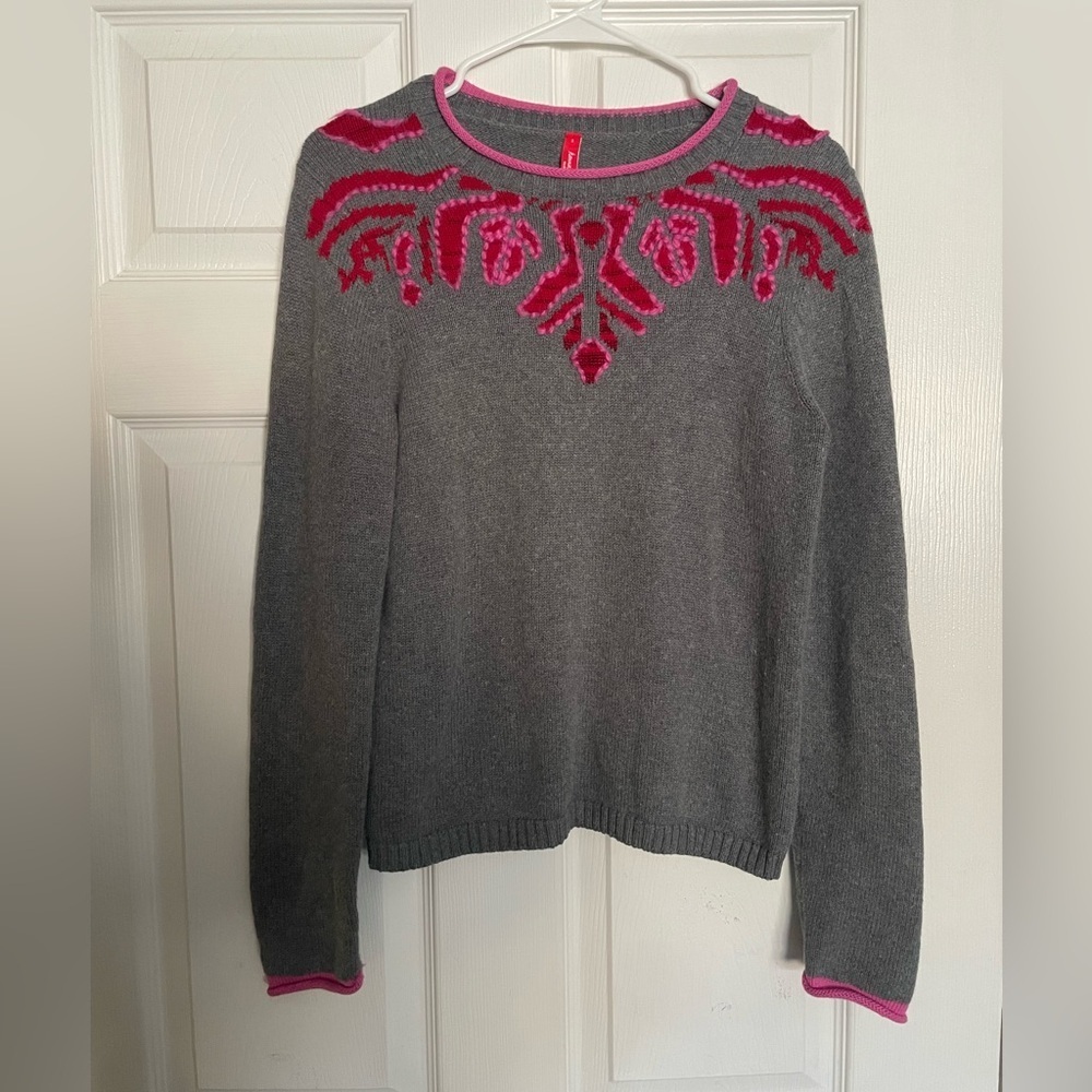 Hanna Andersson Gray and Pink Embroidered Patterned Women's Sweater size Small